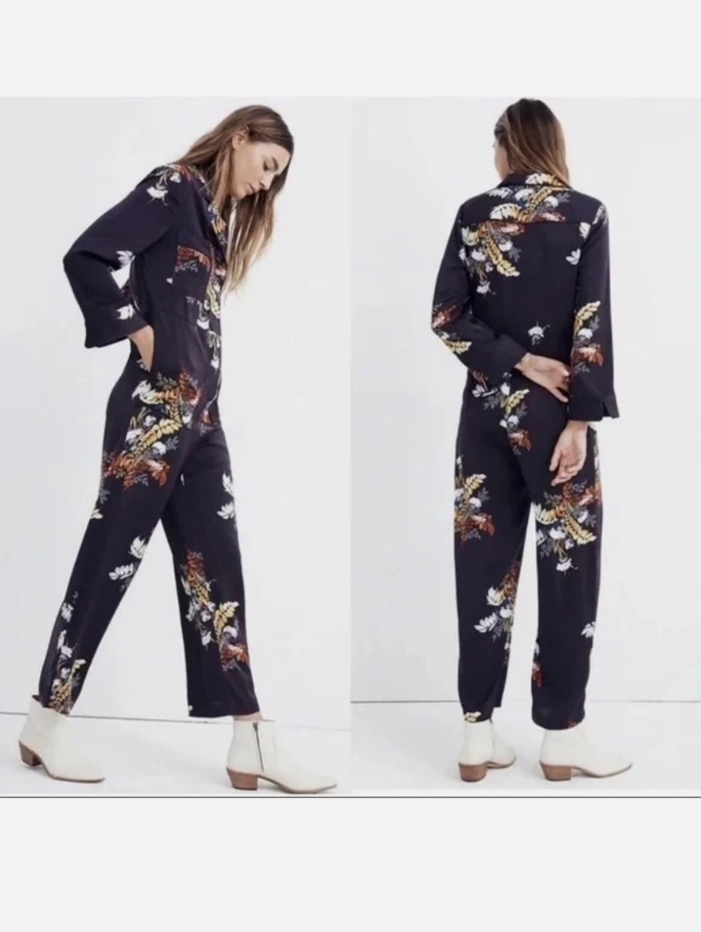 Madewell Black Floral Button-Front Jumpsuit Medium